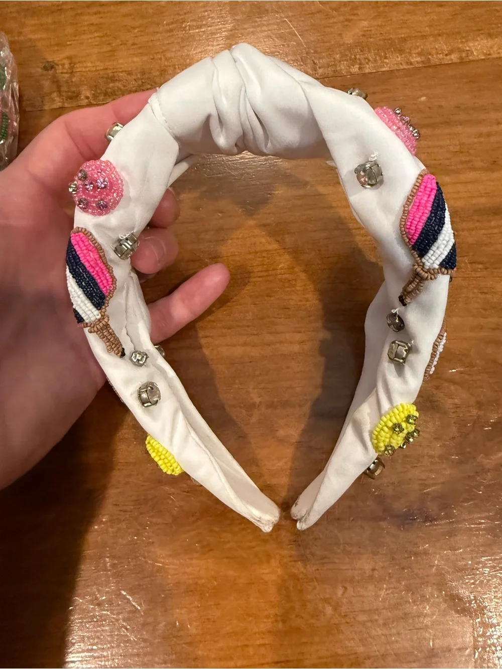Attention PickleBall Fans!!!!White Seed Bead Headband with Pink Accents
